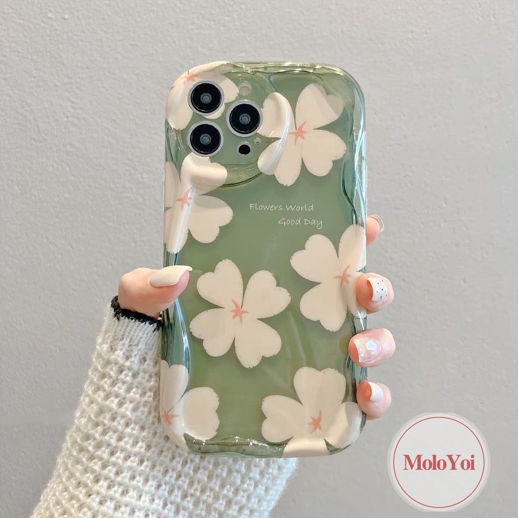 IPHONE Case Bunga Kompatibel Untuk Iphone11 14 13 12 Pro Max XR 6s 6 7 8 Plus 7plus X XS Max SE 2020 3D Wavy Curved Edge Fresh Flowers Tpu Lembut Shockproof Airbag Glossy Back Cover