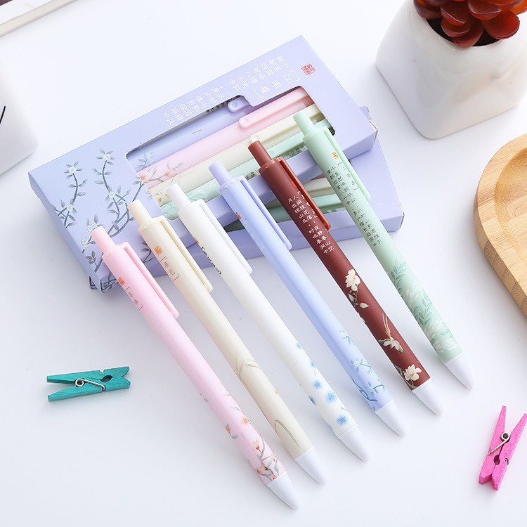 

6pcs Pena Pen Pulpen Gel Cetek Cetekan Pastel Motif Bunga Set GoK-ST0069