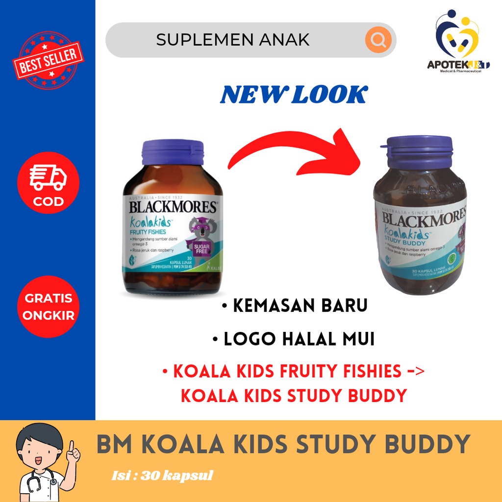 Blackmores Koala Kids Study Buddy / Fruity Fishies 30 tablet / Fish Oil Anak / Omega 3 / Suplemen Anak / Konsentrasi / Perkembangan Otak