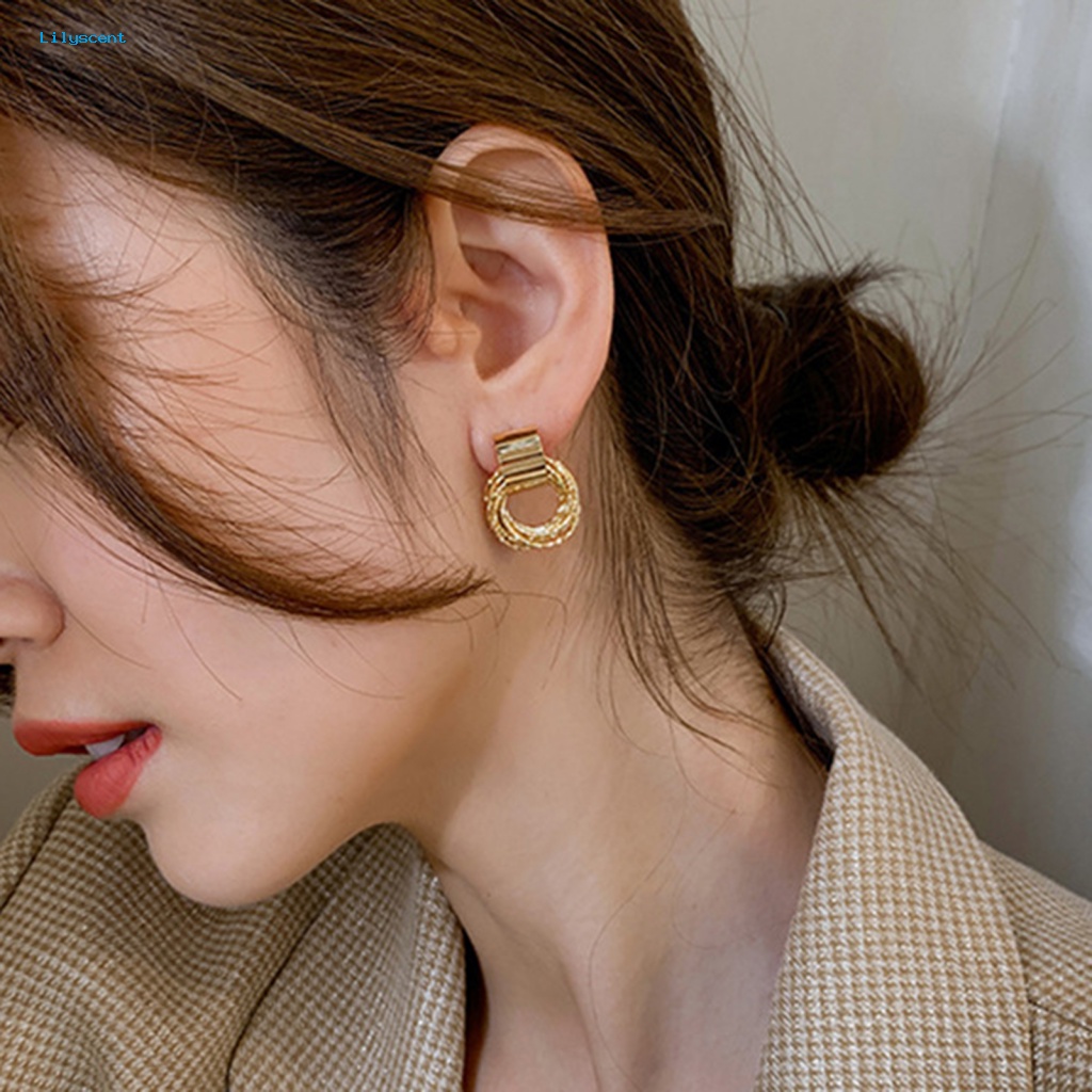 Lilyscent 1pasang Ornamen Menjuntai Anting Untuk Bisnis Multilayer Golden Hoop Earring All-match