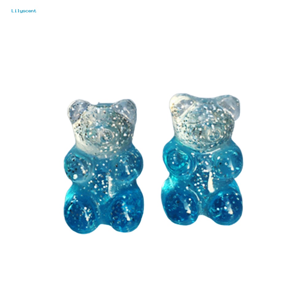 Lilyscent Fashion Wanita Permen Warna Kartun Gummy Bear Ear Stud Earrings Perhiasan Hadiah