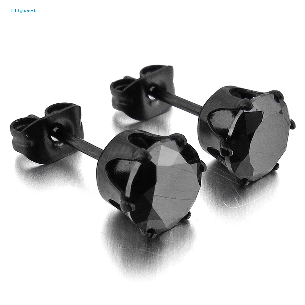 Lilyscent 1Pc Punk Pria Wanita6/8mm Hitam Enam Cakar Cubic Zirconia Stud Earrings Perhiasan