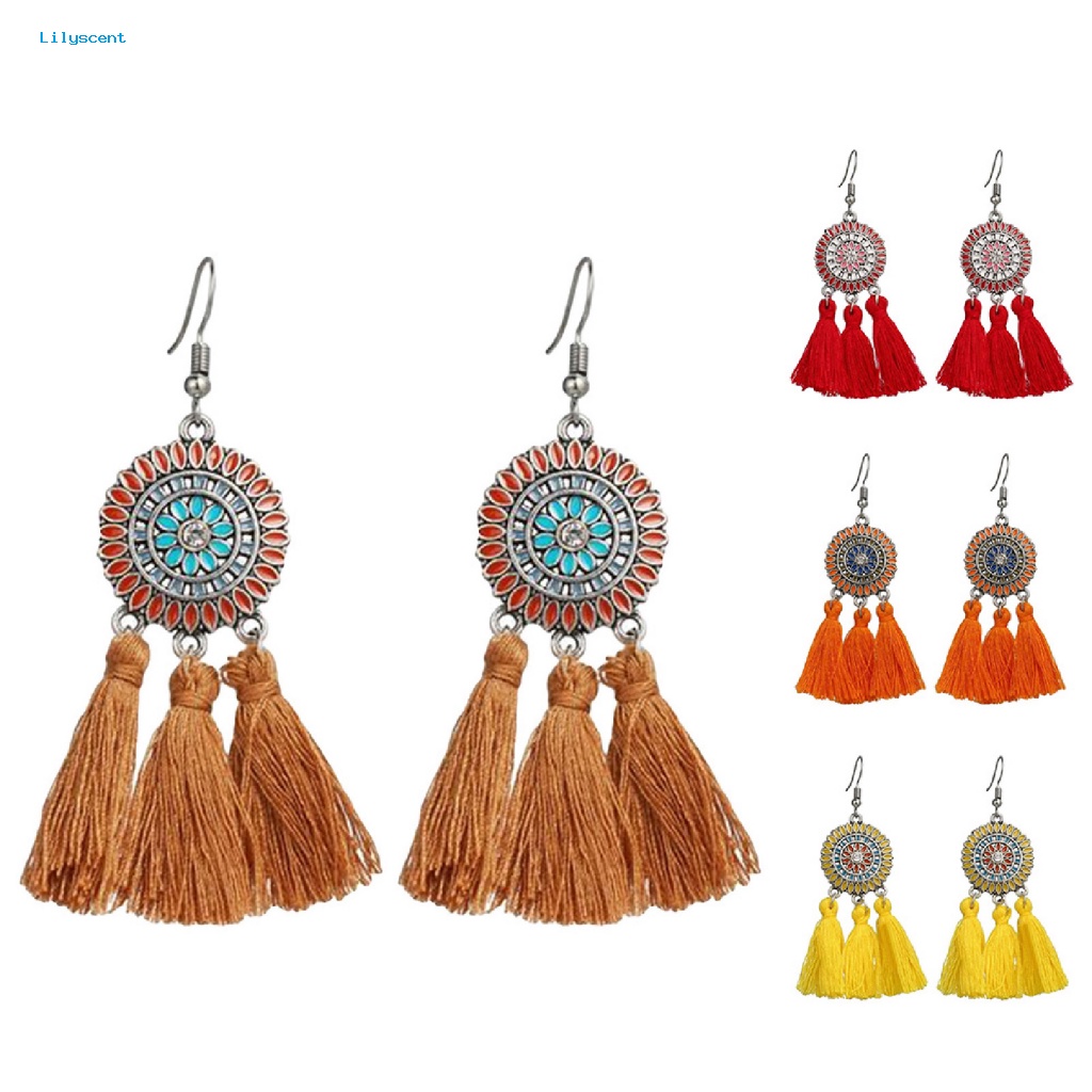 Anting Rumbai Bahan Alloy Lilyscent Untuk Travel Bunga Matahari Rumbai Menjuntai Perhiasan Earrings Bohemian