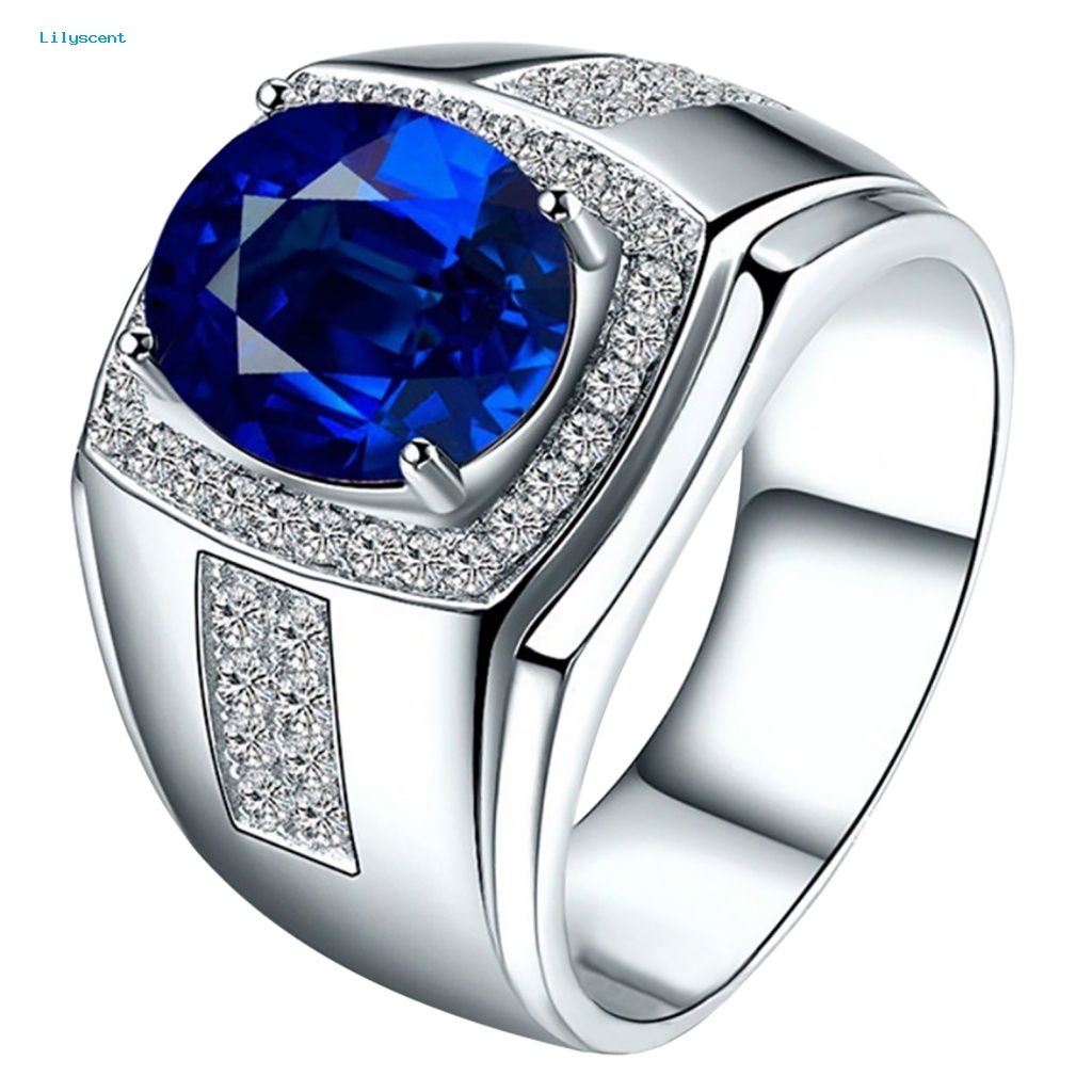 Lilyscent Cubic Zirconia Engagement Wedding Band Ring Untuk Pacaran Cincin Batu Biru Besar Indah