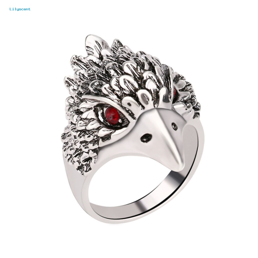 Lilyscent Men's Eagle Head Band Finger Ring Vintage Perhiasan Berlian Imitasi Bertatahkan Hadiah Pesta