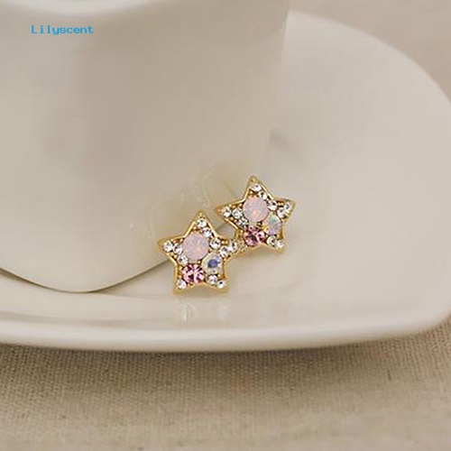 Lilyscent Fashion Wanita Elegan Berlian Imitasi Bentuk Bintang Ear Stud Earrings Perhiasan Pesta