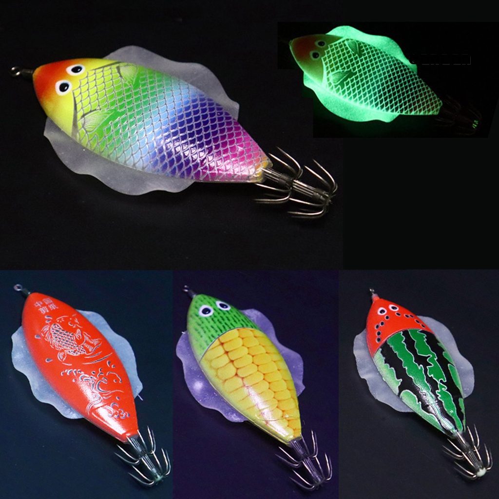 Cnn-10cm/14g Umpan Pancing Datar Luminous Squid Jigs Umpan Udang Kayu Plastik Untuk Memancing