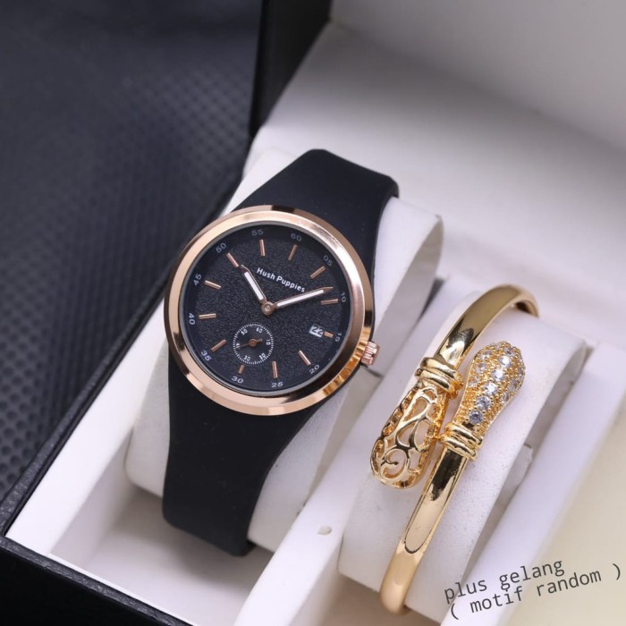 Jam tangan Hush Puppies wanita ORIGINAL Rubber karet tanggal aktif free gelang