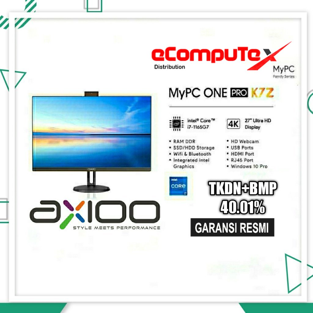 PC AIO AXIOO MYPC ONE PRO K7Z OHS (16N9) i7-1165G7 16GB 1TB 27&quot; 4K WIN10 PRO TKDN RESMI