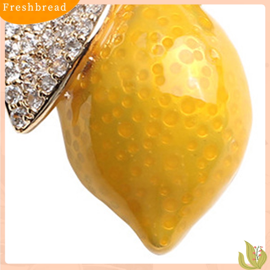 &lt; Freshbread &gt; Bros Pin Lemon Rhinestones Kuning Terang Kilau Menetes Minyak Bros Pakaian Dekor