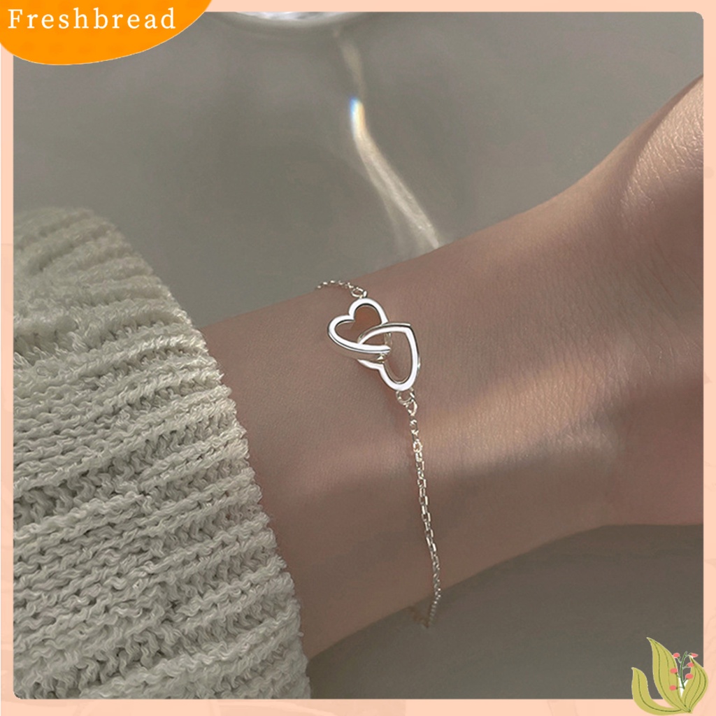 &lt; Freshbread &gt; Wanita Gelang Sweet Geometric Bright Luster Adjustable Extension Rantai Hias Hadiah Berongga Cinta Hati Interlock Rantai Gelang Tangan Perhiasan Untuk Pacaran