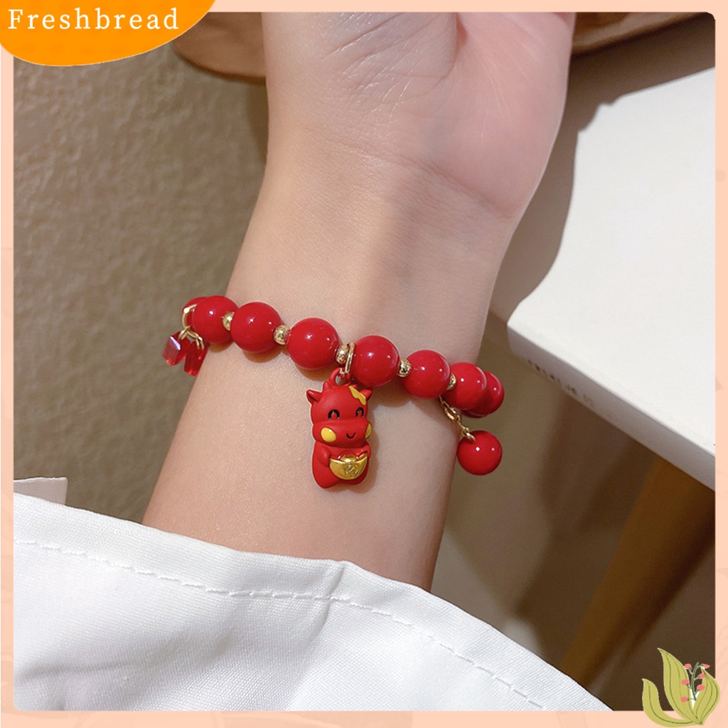 &lt; Freshbread &gt; Braided Bracelet Tali Merah Tidak Berubah Warna Perhiasan Alloy Shio Sapi Maskot Bangle Untuk Tahun Baru