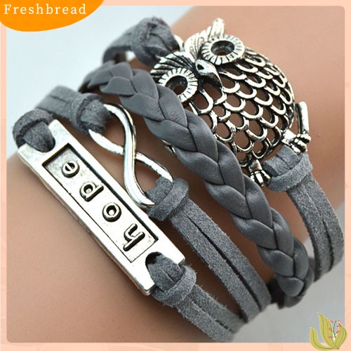 &lt; Freshbread &gt; Unisex Multilayer Infinity Owl Hope Charm Handmade Gelang Cuff Kulit Bangle