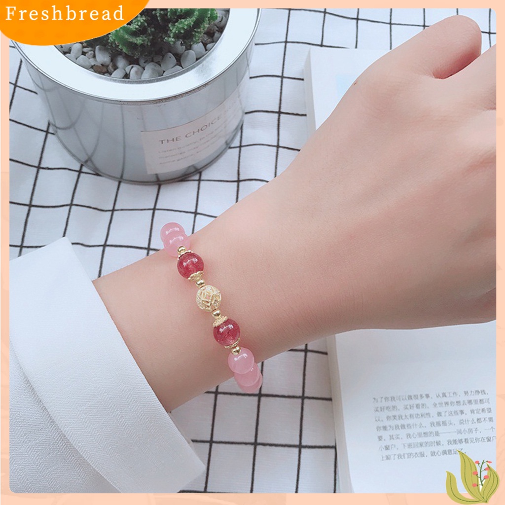 &lt; Freshbread &gt; Wanita Gelang Shiny Hias Menarik All-match Anti Luntur Perhiasan Hadiah Batu Alam Pink Strawberry Kristal Imitasi Wanita Pesona Gelang Untuk Pacar