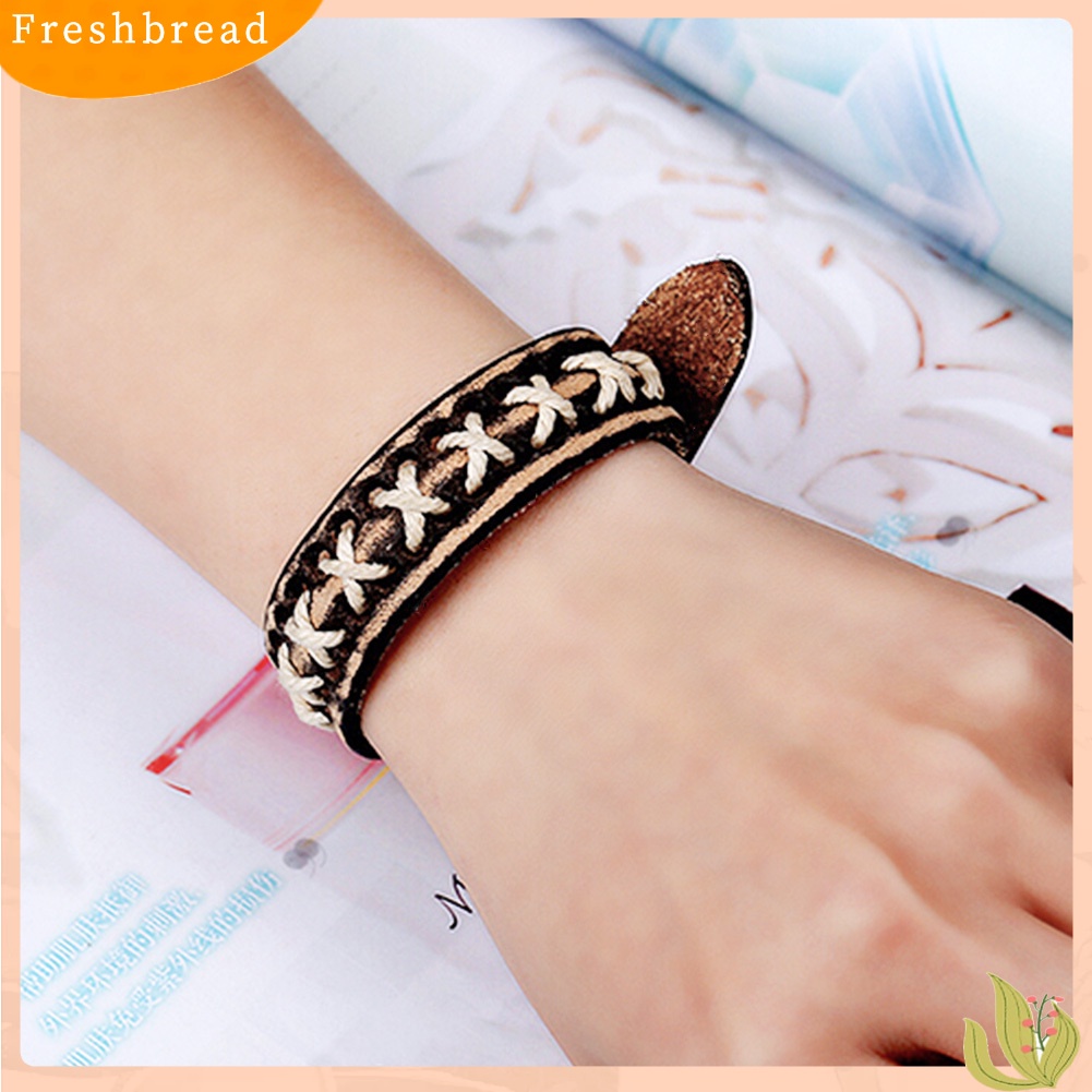 &lt; Freshbread &gt; Unisex Rajut Tali Kulit Gesper Gelang Punk Antik Gelang Cuff Bangle