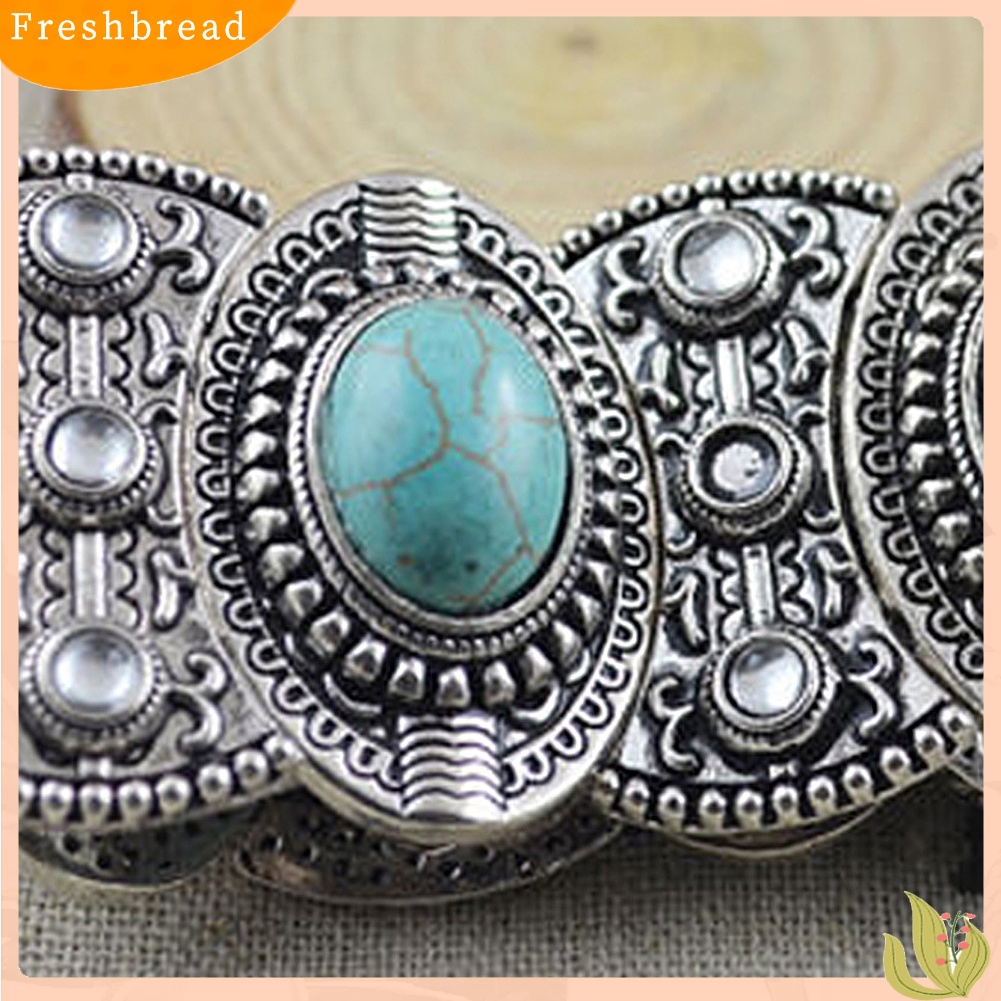 &lt; Freshbread &gt; Retro Hadiah Wanita Oval Pirus Ukir Tibet Bangle Gelang Boho Perhiasan