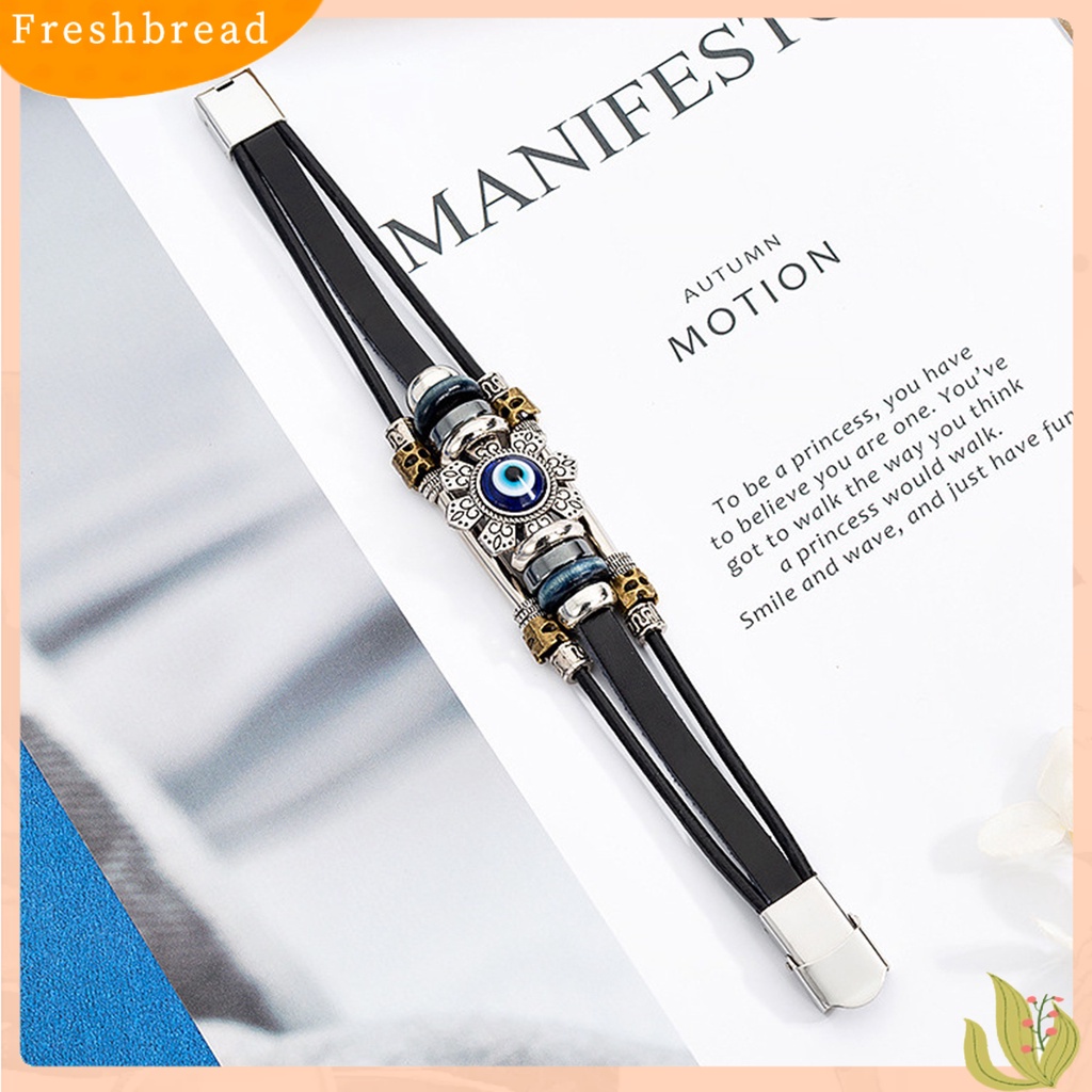 &lt; Freshbread &gt; Gelang Kulit Imitasi Bohemian Multilayer Beads Vintage Geometris Hias Hadiah Pria Wanita Turki Evil Eye Charm Bracelet Jewelry Untuk Kehidupan Sehari-Hari