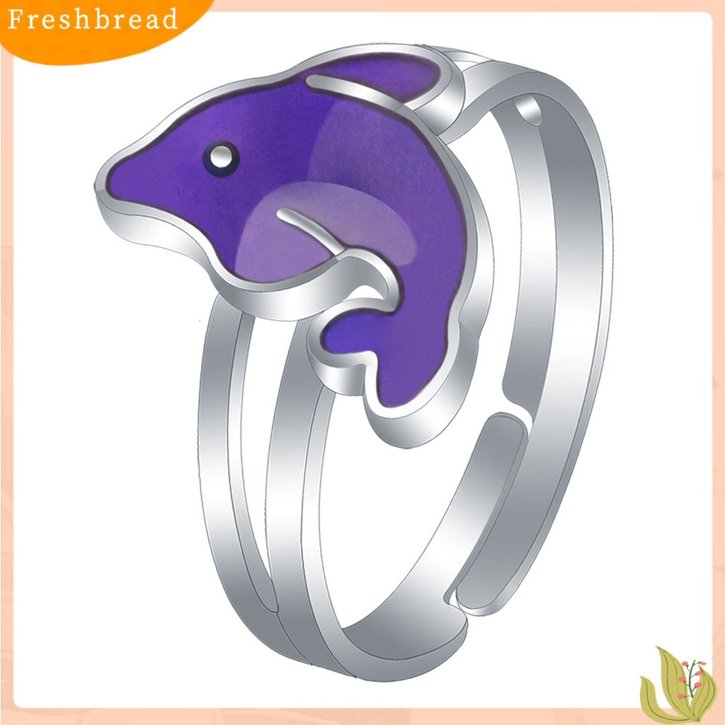 &lt; Freshbread &gt; Adjustable Lucu Mengkilap Terang Wanita Cincin Dolphin Suhu Berubah Warna Mood Ring Perhiasan Aksesoris