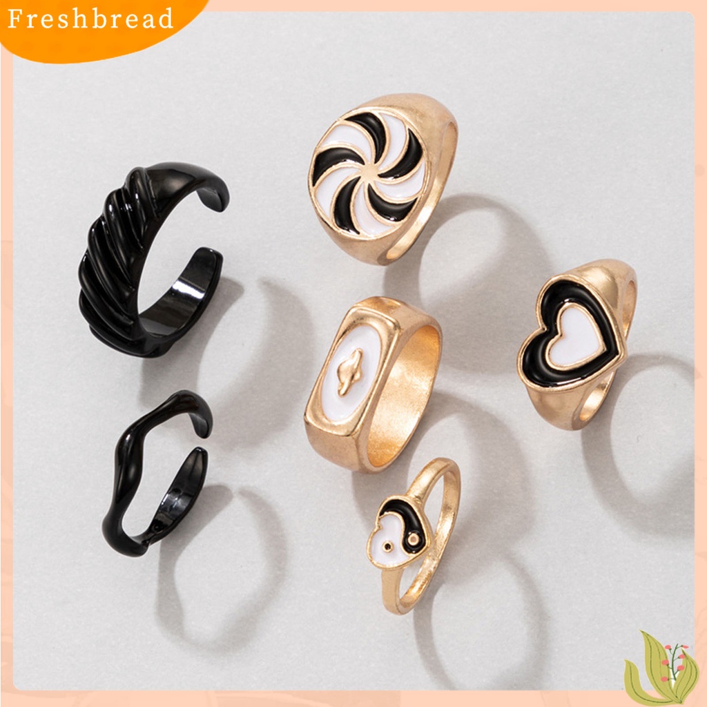 &lt; Freshbread &gt; 6Pcs/Set Lebar Pembuka Dapat Ditumpuk Cincin Unisex Kincir Angin Jantung Tai Chi Jari Cincin Perhiasan Accessaries