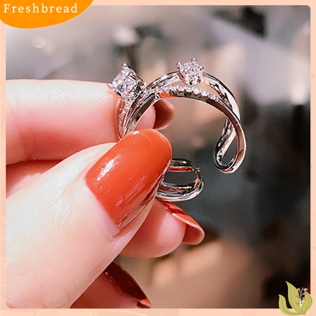 &lt; Freshbread &gt; Perhiasan Wanita Pembukaan Dapat Disesuaikan Dekorasi Logam Cincin Berlian Imitasi Multi-layer Untuk Belanja