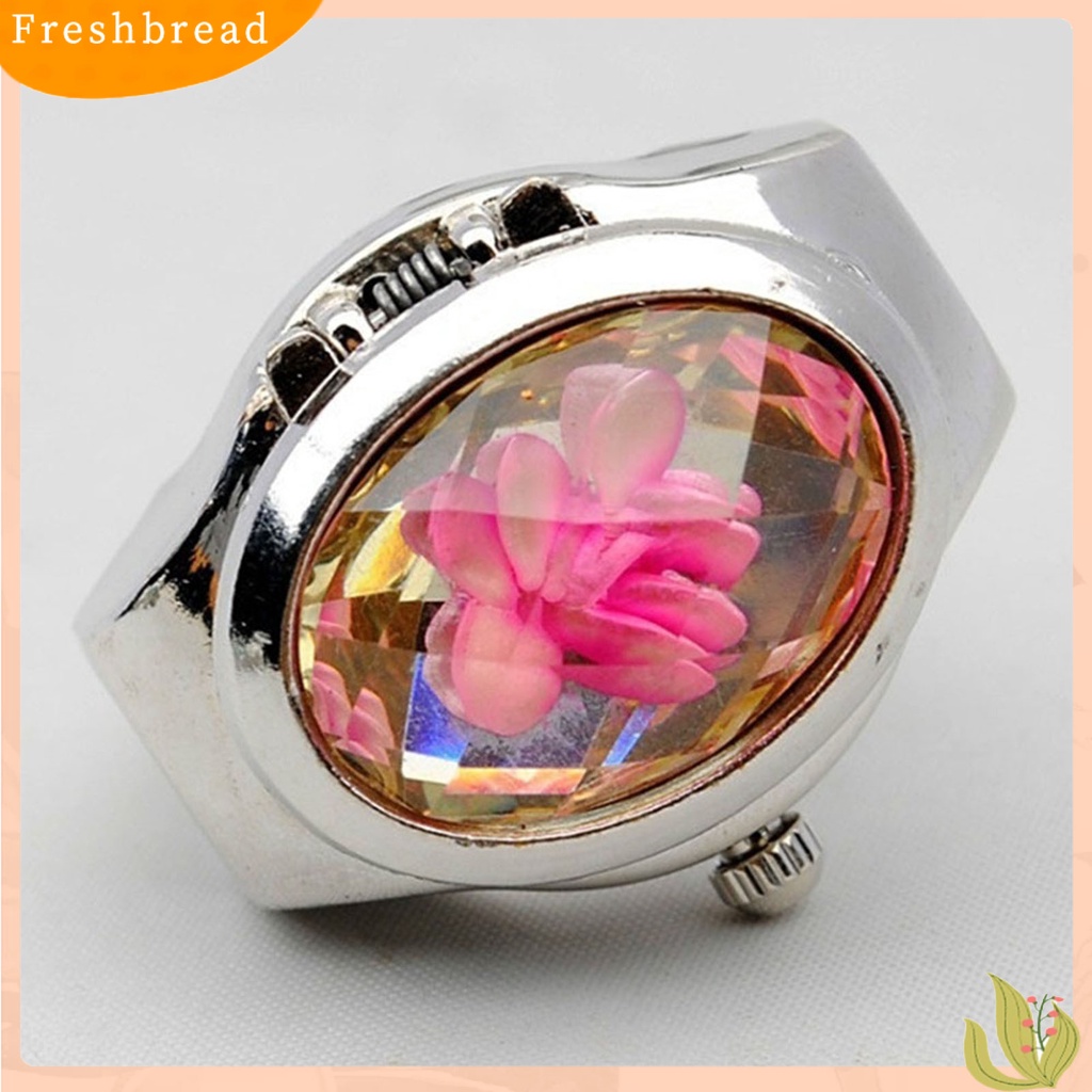 &lt; Freshbread &gt; Jam Tangan Quartz Cincin Jari Berlian Imitasi Flip Oval Fashion Unisex Untuk Club Pesta