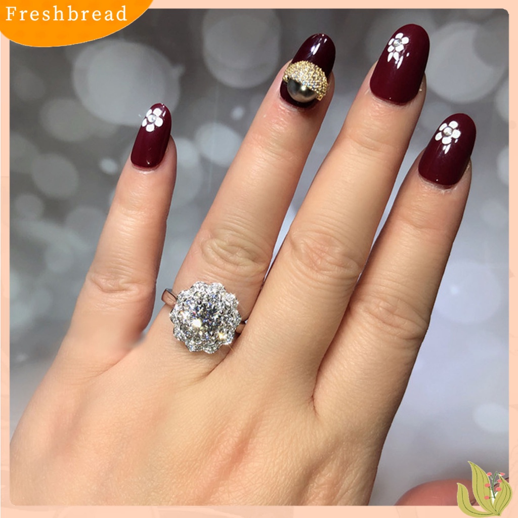 &lt; Freshbread &gt; Cincin Wanita Bersinar Hias Manis Cubic Zirconia Finger Ring Untuk Pesta