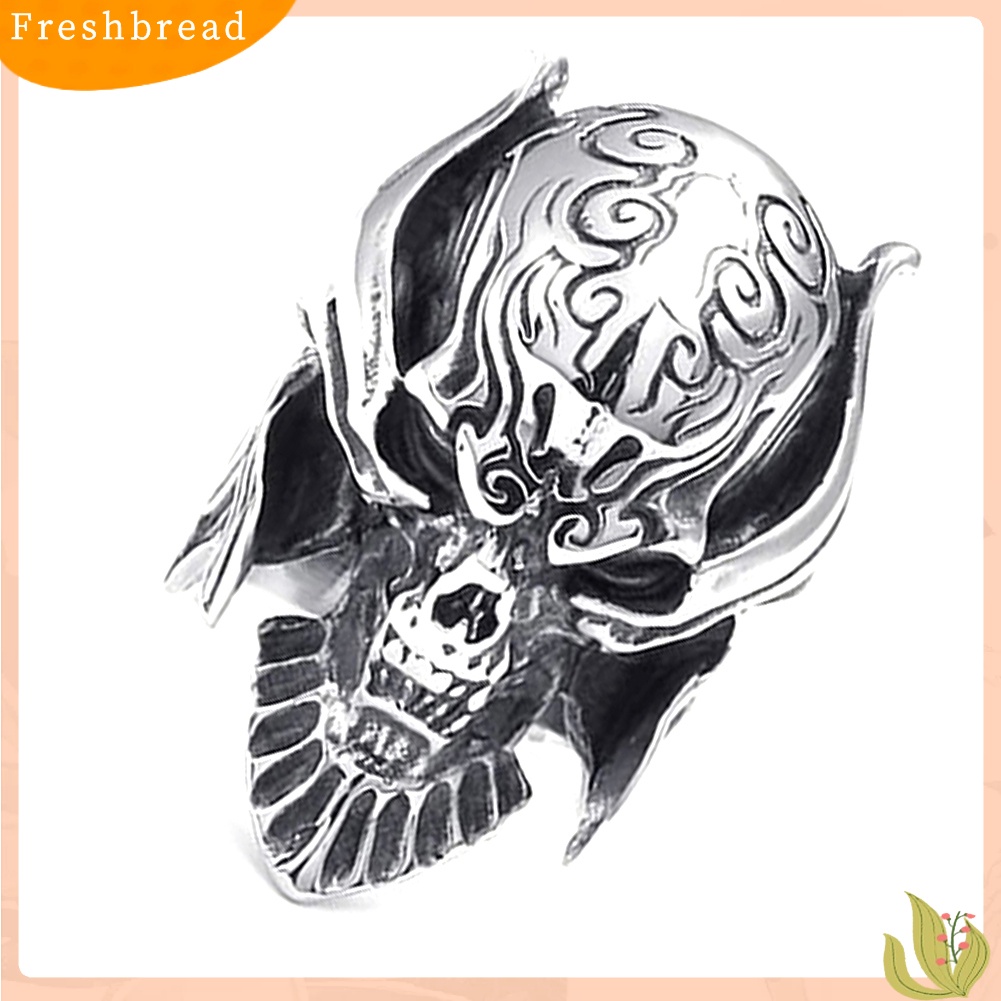 &lt; Freshbread &gt; Fashion Pria Punk Gothic Perhiasan Tengkorak Warrior Helm Stainless Steel Band Ring