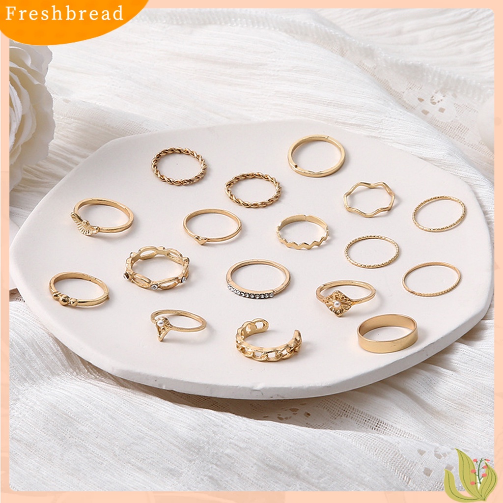 &lt; Freshbread &gt; 17 Pcs Berlian Imitasi Mutiara Imitasi Dekorasi Knuckle Rings Wanita Vintage Bersinar Jari Cincin Aksesoris Perhiasan