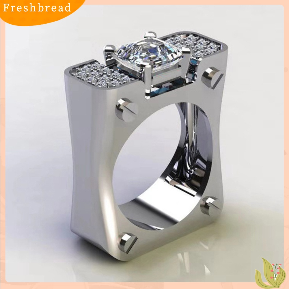 < Freshbread > Fashion Wanita Berlian Imitasi Bertatahkan Persegi Geometris Jari Cincin Pesta Perhiasan Hadiah