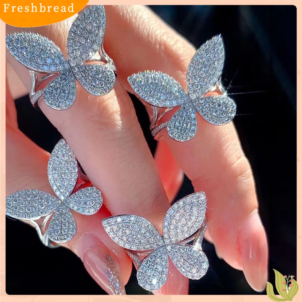 &lt; Freshbread &gt; Wanita Cincin Pembukaan Adjustable Bright Luster Mewah Penuh Berlian Imitasi Kupu-Kupu Cincin Perhiasan Aksesoris