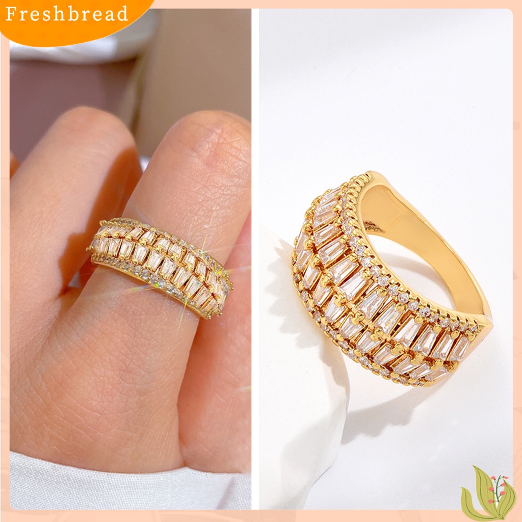 &lt; Freshbread &gt; Cincin Jari Cubic Zirconia Pembukaan Yang Dapat Disesuaikan Temperamen Hias Berdandan Geometris Mewah Baris Ganda Cincin Perhiasan Aksesori