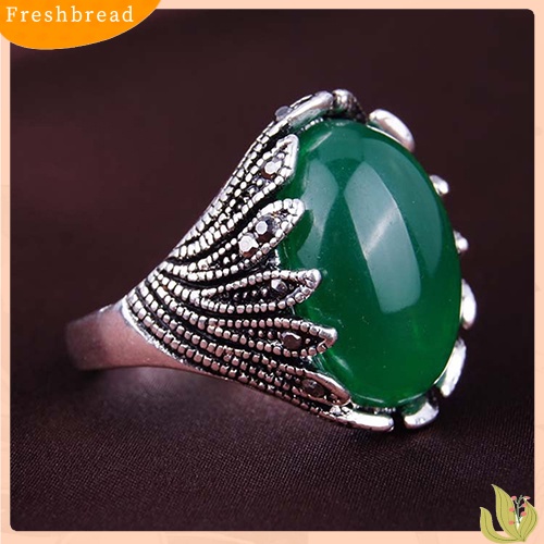 &lt; Freshbread &gt; Pria Wanita Berlapis Emas Berlian Imitasi Opal Vintage Finger Stone Ring Anti-Silver