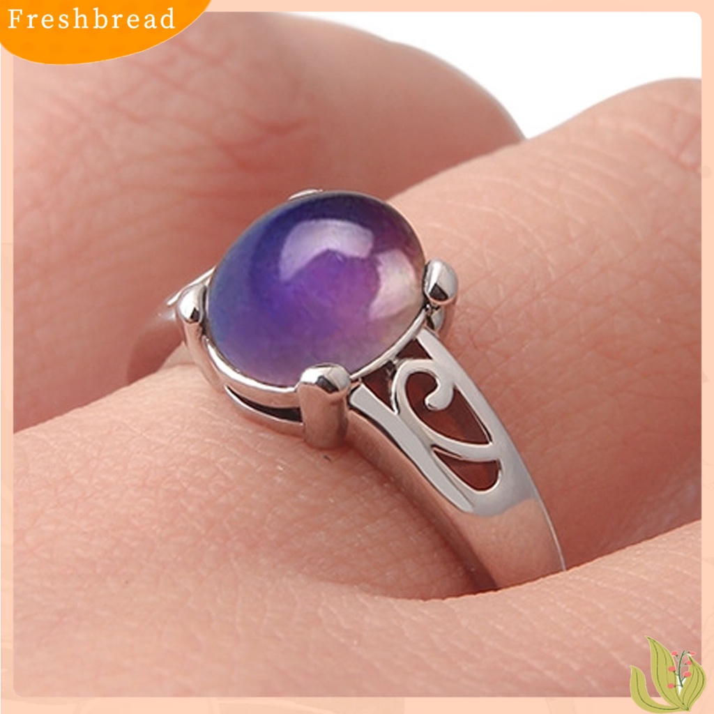 &lt; Freshbread &gt; Perhiasan Cincin Geometris Dress Up Aksesori Perhiasan Perubahan Warna Mood Oval Jari Cincin Wanita Jewelry