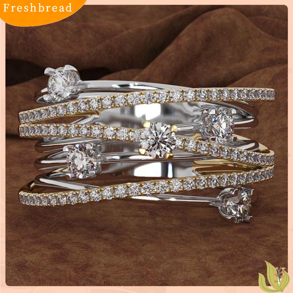 &lt; Freshbread &gt; Fashion Wanita Cross Dual Color Cubic Zirconia Bertatahkan Cincin Pernikahan Perhiasan Hadiah