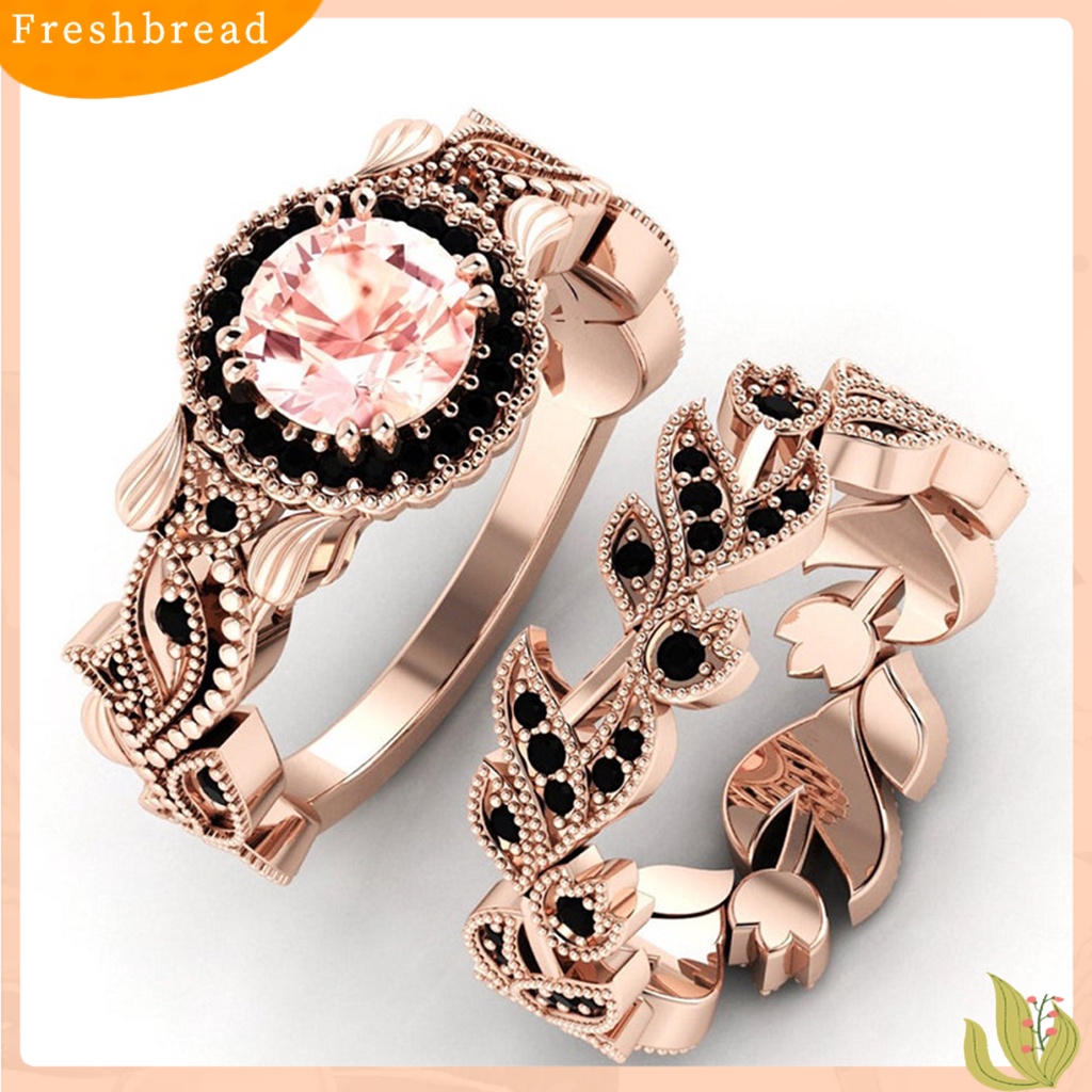 &lt; Freshbread &gt; 2 Pcs Jari Cincin Bunga Daun Berlian Imitasi Wanita Indah Berkilau Cincin Aksesoris Perhiasan