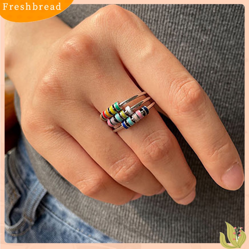 &lt; Freshbread &gt; Cincin Terbuka Adjustable Pengerjaan Halus Pereda Kecemasan Dengan Manik-Manik Enamel Pembukaan Dekorasi Aksesori Unisex Cincin Berputar Susun Untuk Pakaian Sehari-Hari