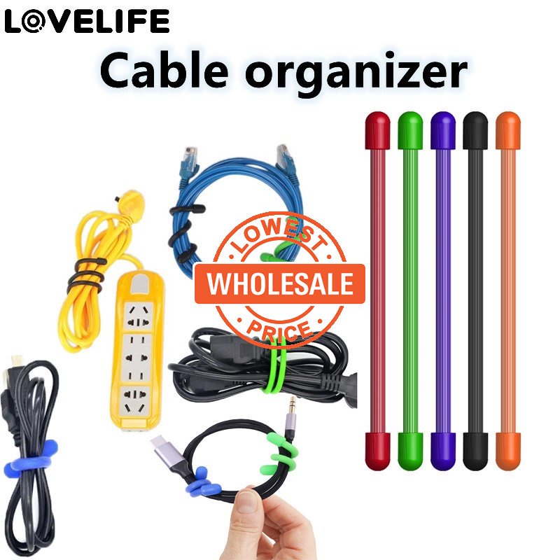 [Harga Grosir] [Unggulan] Portable Headphone Line Ties Silicone Binding Rope Wrap Wire Cable Management Tape Pengatur Kabel Data Straps Charger Cord Winder Holder Klip