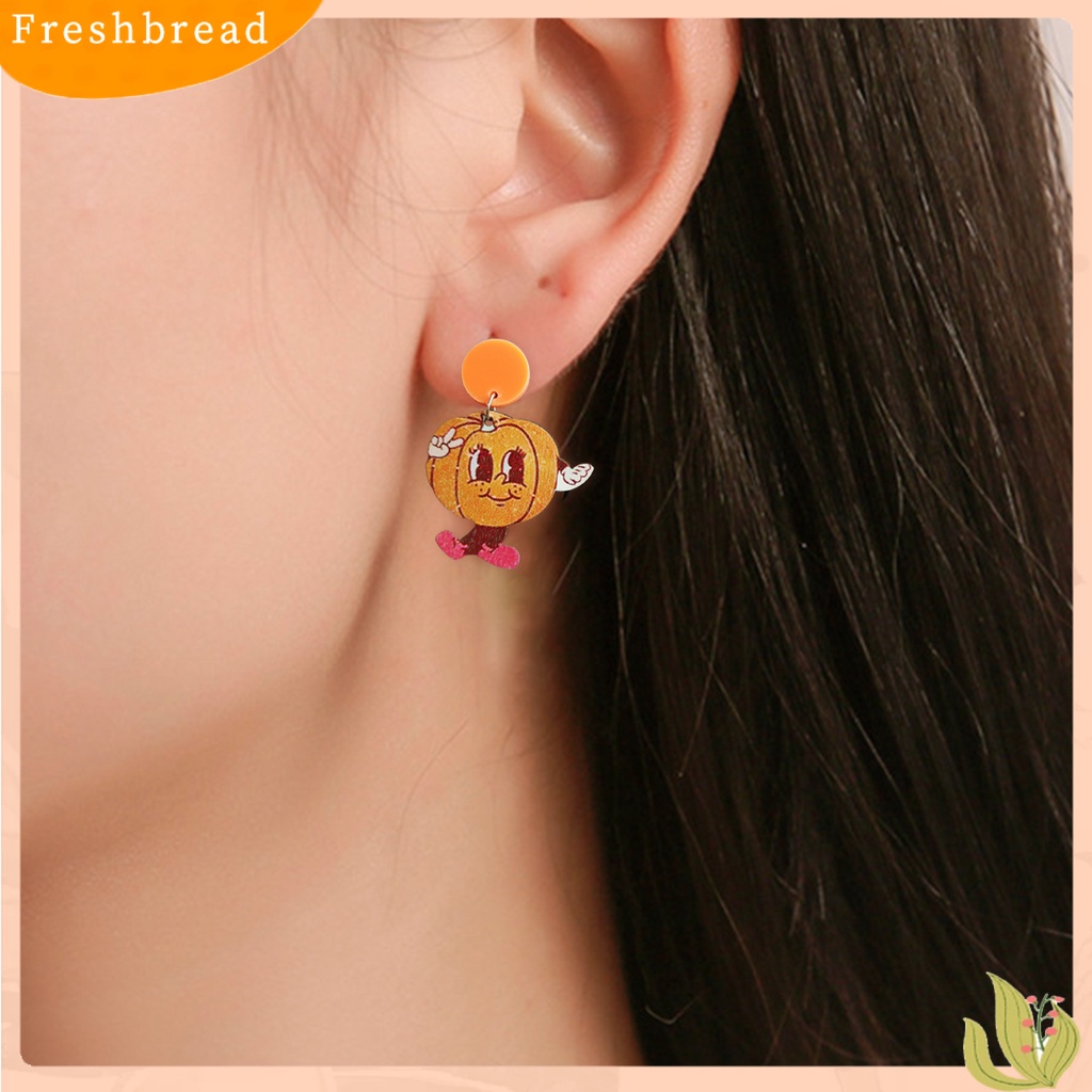 &lt; Freshbread &gt; 1pasang Anting Indah Desain Kartun Vintage Geometris catching Nyaman Dipakai Bentuk Labu Anting Menyenangkan Untuk Pesta