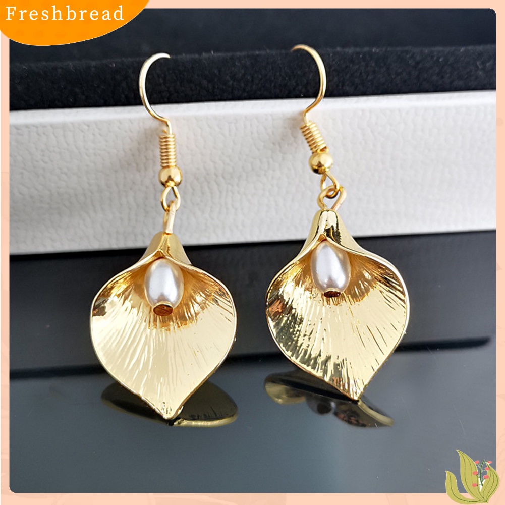 < Freshbread > Kreatif Wanita Mutiara Imitasi Kelopak Bunga Liontin Kait Anting Retro Perhiasan Pesta