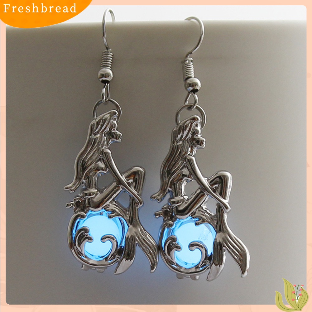 &lt; Freshbread &gt; Kreatif Wanita Perhiasan Pesta Bercahaya Berongga Mermaid Pendant Ear Hook Earrings