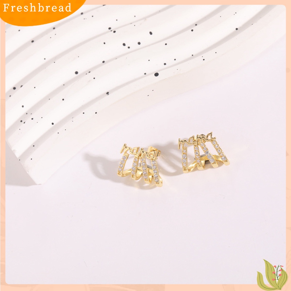 &lt; Freshbread &gt; 1pasang Wanita Anting Anti-Oksidasi Jatuh Tahan Colorfast 4cakar Surat Berlian Imitasi Fashion Telinga Cincin Telinga Dekorasi