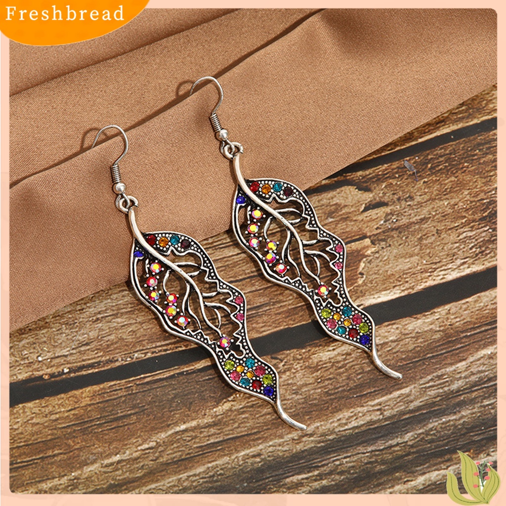 &lt; Freshbread &gt; 1pasang Anting Kait Daun Berwarna Berlian Imitasi Perhiasan Electroplated Tahan Lama Drop Earrings Untuk Pernikahan