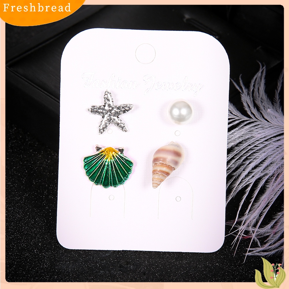 &lt; Freshbread &gt; 4Pcs/Set Musim Panas Pantai Bintang Laut Kerang Mutiara Imitasi Wanita Stud Earrings Hadiah