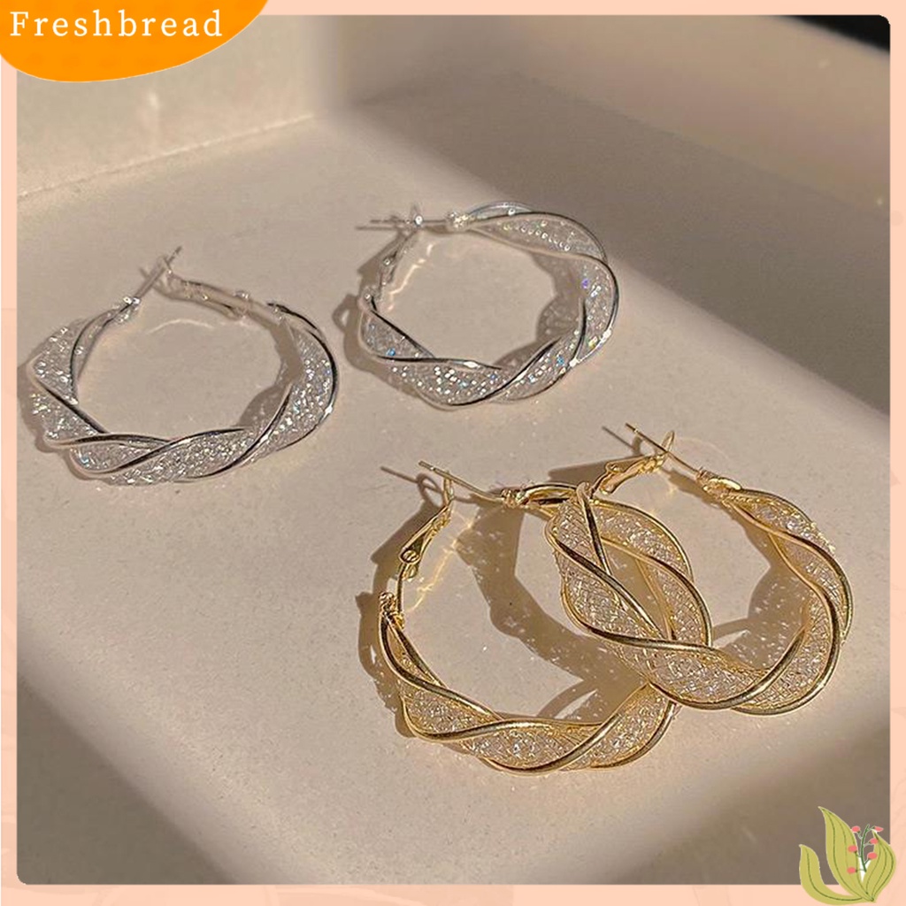 &lt; Freshbread &gt; 1pasang Anting Lingkaran Bersinar Imitasi Zirkon Berlebihan Tidak Teratur Memutar Berdandan Elektroplating Temperamen Wanita Anting Hoop Untuk Pacaran