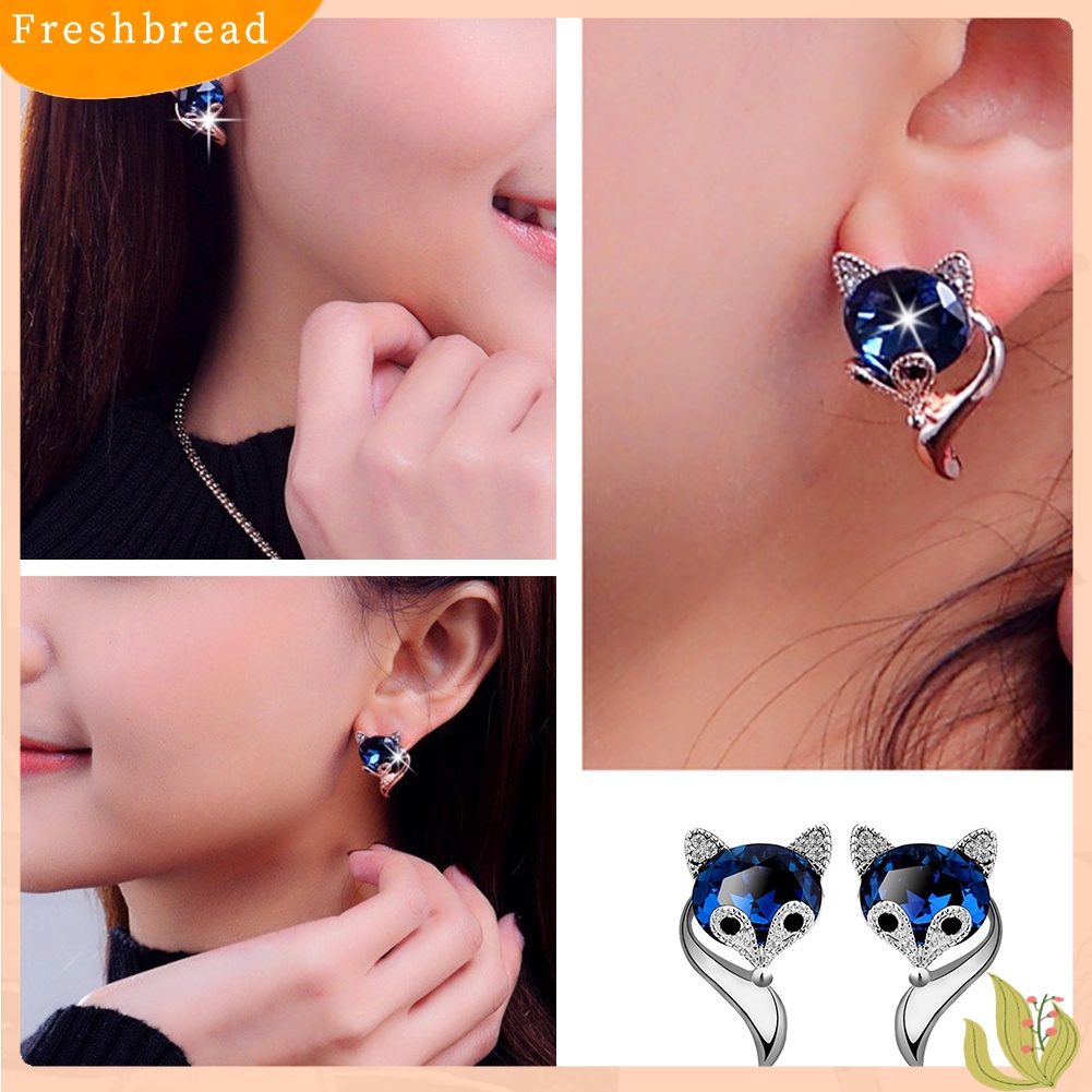 &lt; Freshbread &gt; Lucu Kartun Bentuk Rubah Berlian Imitasi Ear Studs Earrings Fashion Wanita Perhiasan Hadiah