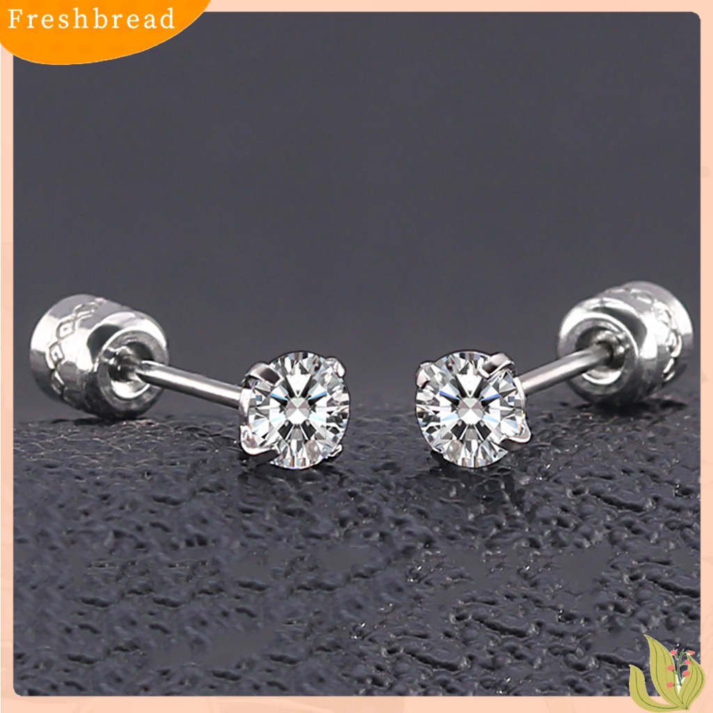 &lt; Freshbread &gt; Anting Giwang Fashionable Unisex Berlian Imitasi Bulat Cubic Zirconia Titanium Steel Untuk Hadiah