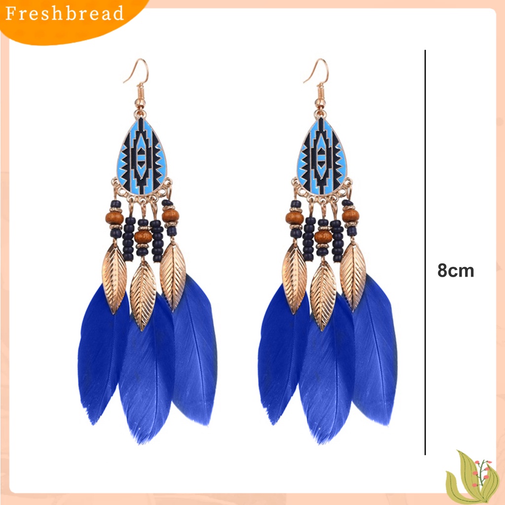 &lt; Freshbread &gt; 1pasang Anting Kait Gaya Etnik Tetesan Air Liontin Manik-Manik Kepribadian Eye-catching Dekorasi Hypoallergenic Bulu Buatan Vintage Menjuntai Anting-Anting