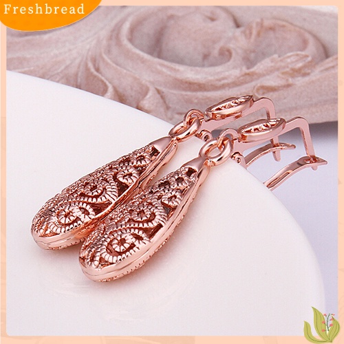 &lt; Freshbread &gt; Wanita Fashion Berlapis Emas Berongga Teardrop Pesta Cocktail Menjuntai Drop Earrings