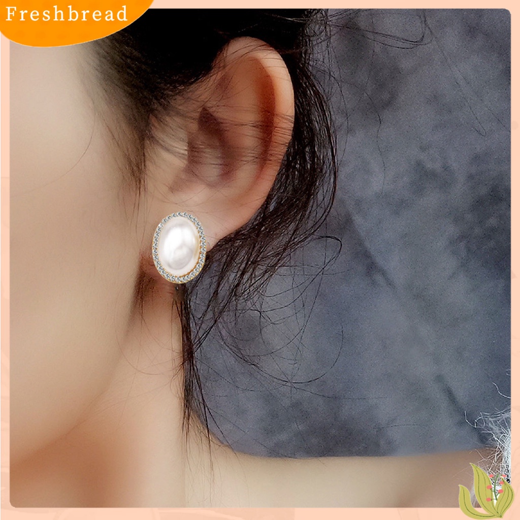 < Freshbread > Wanita Klip Telinga Berlian Imitasi Mengkilap Imitasi Opal Non Piercing Clip On Stud Earrings Perhiasan Untuk Pesta