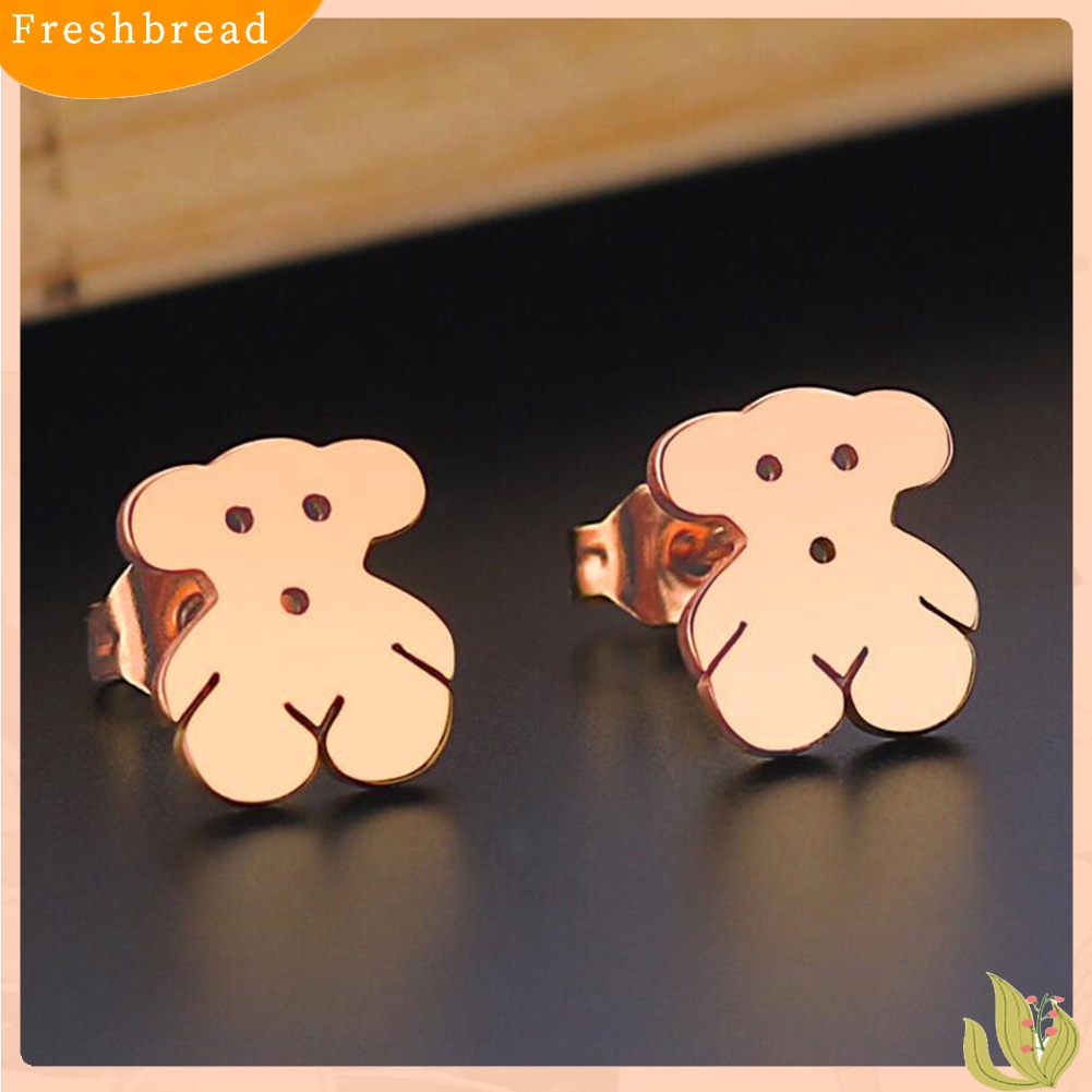 &lt; Freshbread &gt; Wanita Lucu Kartun Mini Stainless Steel Beruang Telinga Stud Anting Perhiasan Hadiah